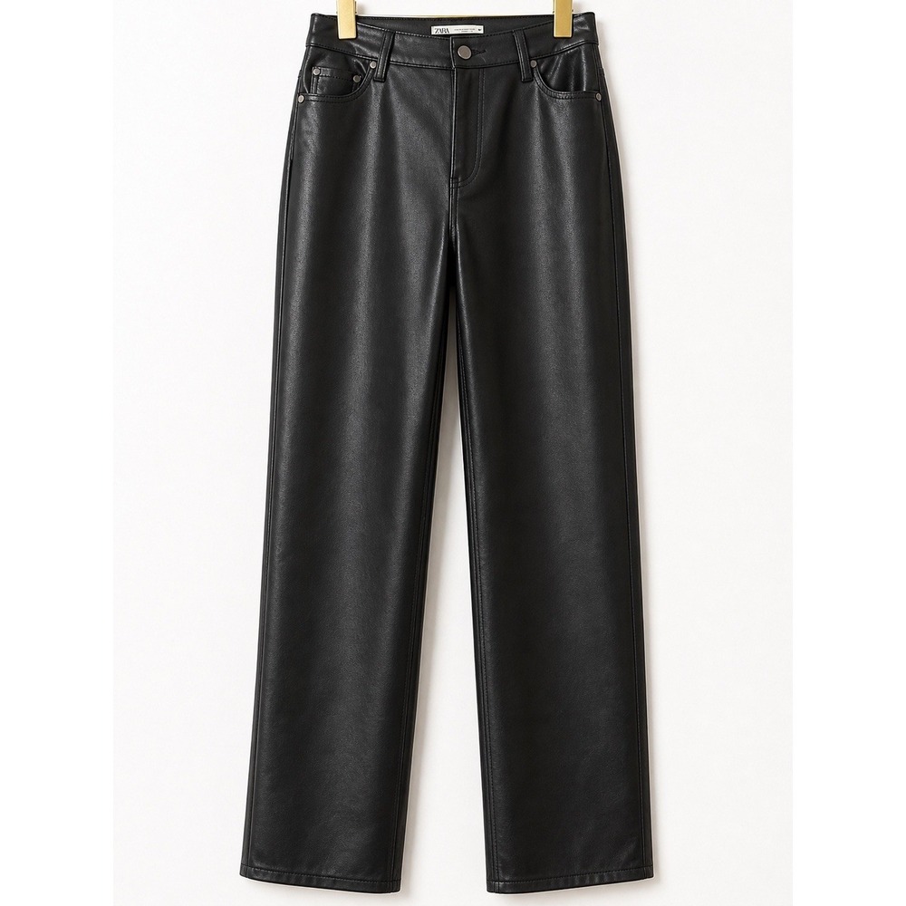 ZARA Faux Leather Pants Women's US 2 High Rise Straight Black Vegan